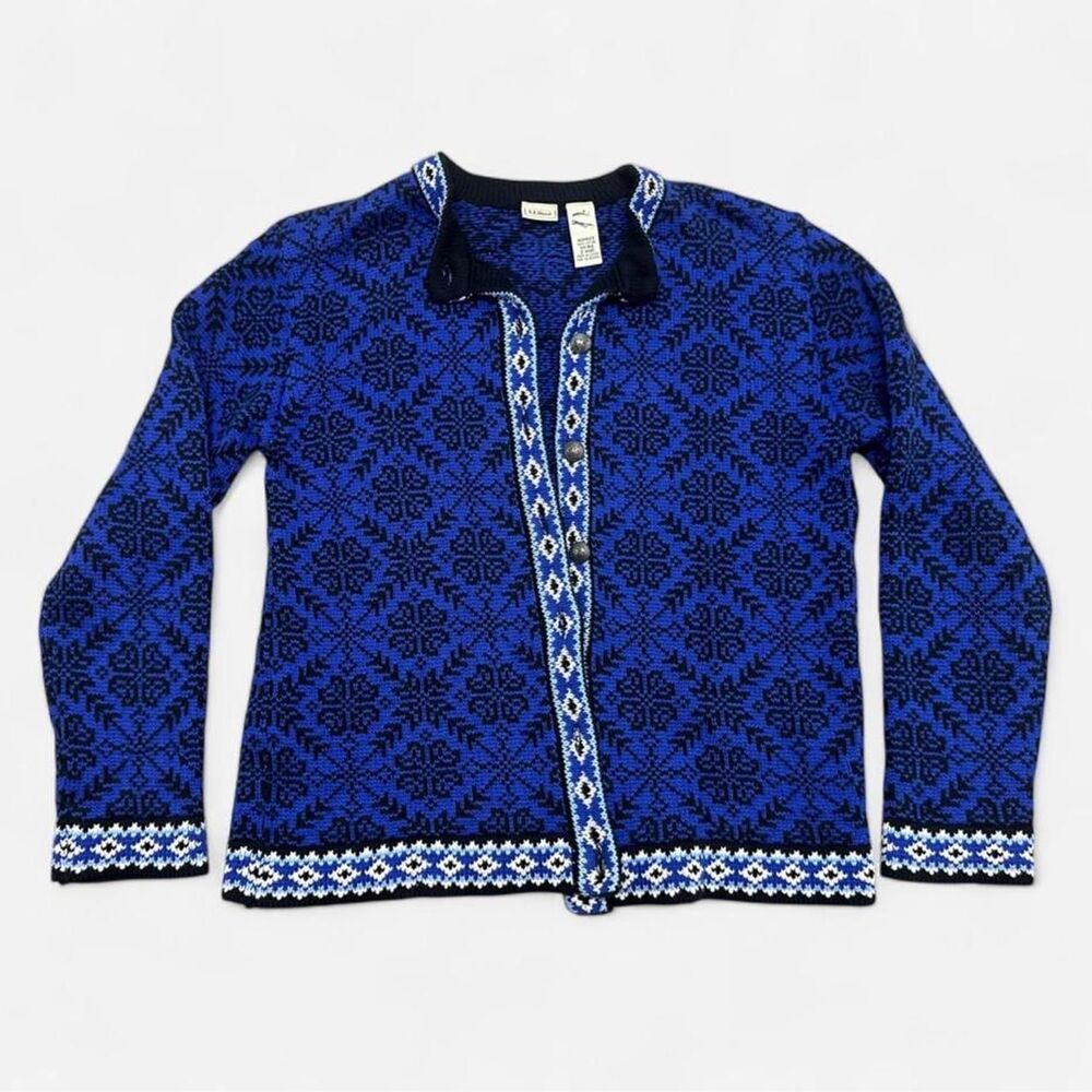 Llbean Women's Blue and Navy Cardigan - Picture 1 of 6